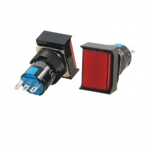 AC 250V 5A 1NO 1NC Latching Red Rectangular Push Button Switch 2 Pcs