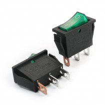 AC250V 15A Green Lamp SPST 3 Pin Soldering Snap in Mount Rocker Switches 2Pcs