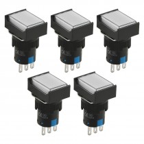 AC 250V 5A 1NO 1NC Latching White Rectangular Push Button Switch 5 Pcs