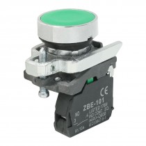 AC 240V 6A 1NO 1NC SPST Momentary Green Flat Round Push Button Switch