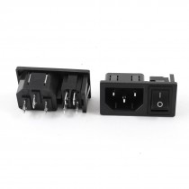 2 Pcs 4Pin On-Off Rocker Switch IEC320 C14 Inlet Power Socket AC 15A 250V