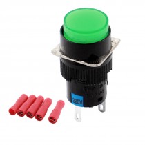 AC 220V Green Lamp SPDT Self Locking Round Push Button Switch w Female Connector