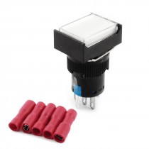 AC220V White Light Lamp Momentary Pushbutton Switch + 5 x Crimp Connector