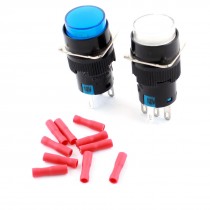 2Pcs DC24V Pilot Light Momentary Round Pushbutton Switch w Wiring Terminals