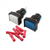 2Pcs SPDT Locking White Blue Rectangle Pushbutton Switch w Female Connectors