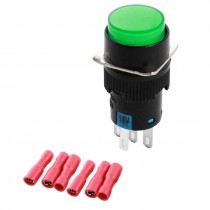 DC 12V Green Light Panel SPDT Momentary Pushbutton Switch w Wiring Terminals