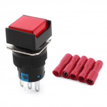 DC12V Red Light Momentary Rectangle Pushbutton Switch w Wiring Terminals