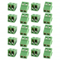 20 x Green 2pin 5mm Spacing PCB Mount Screw Terminal Block 10A 300V AWG24 12