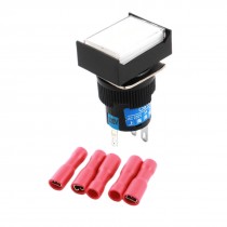 AC 220V 16mm Panel SPDT Momentary Rectangle Pushbutton Switch w Crimp Connectors