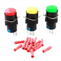 3Pcs DC 12V Light SPDT Momentary Round Pushbutton Switchs w Female Connectors