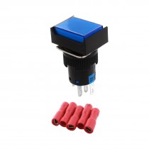 AC 220V Blue Light NO NC Momentary Rectangle Pushbutton Switch w Spade Connector