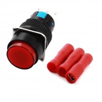 AC250V 5A 16mm Panel Mount SPDT Non Locking Push Button Switch + 3pcs Connectors