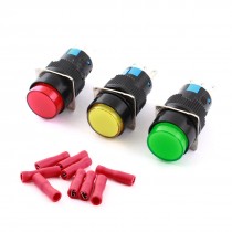 3Pcs Round Head Panel Latching Round Pushbutton Switch w Wiring Terminals