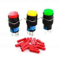 3Pcs AC220V Green Yellow Red Lamp SPDT Momentary Pushbutton Switch w Connectors