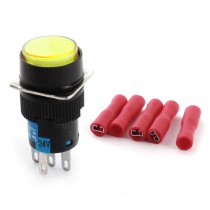 DC 24V Yellow Light Panel SPDT Latching Pushbutton Switch w Wiring Terminals