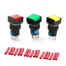 3Pcs DC24V Light SPDT Momentary Rectangle Pushbutton Switchs w Female Connectors