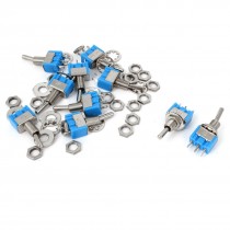 10PCS 3Pins SPDT On-On Latching Mini Toggle Switch Blue AC 125V 6A