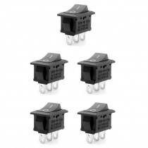 5 Pcs SPDT Black Button O/O Rectangle Rocker Switch AC 6A/250V 10A/125V