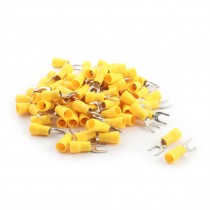 80Pcs 6.4mm Dia Yellow Pre Insulated Furcate Terminal Connector 12-10AWG