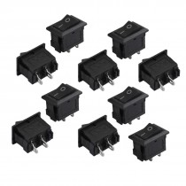 10 Pcs AC 250V/125V 3A/6A SPST 2-Position Snap in Mount Rocker Switch Black