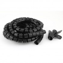 Spiral Tube Cable Wire Wrap Organizer Cord Management w Clip 25mmx3meter Black