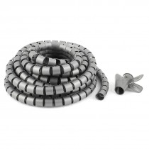 Spiral Tube Cable Wire Wrap Organizer PC Cord Management w Clip 25mmx5m Gray