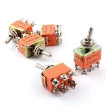 5Pcs AC250V 15A 12mm DPDT 6 Screw Terminals ON/ON Metal Toggle Switch Orange