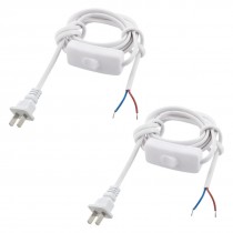 2Pcs White US Plug Lamp Power Cord Inline Button Switch 1.8M AC110V 3A AC250V 6A