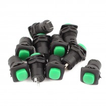 10pcs SPST 2 Pin Green Cap Locking Push Button Switch AC 125V 3A 250V 1 5A