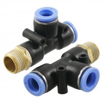 2 Pcs Pneumatic 3/8" Thread 10mm One Touch Push In T Joint Quick Fittings