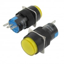 2 Pcs AC 250V 5A Amps Yellow Momentary 1NO 1NC Push Button Switch