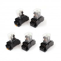 5Pcs DC 12V Coil 4PDT 14 Pin Green LED General Purpose Power Relay w Socket Base