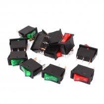12 Pcs KCD 104 Snap in on Off Green Red LED Rocker Switch AC 250V 15A 125V 20A