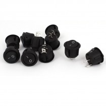 10 Pcs Round Black 2 Pin SPST on Off Rocker Switch AC 10A 125V 6A 250V