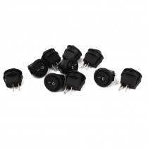 10 Pcs Round Black 2 Pin SPST on Off Rocker Switch AC 6A 125V 3A 250V