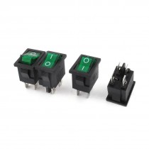 AC125V 10A AC250V 6A Panel Mount Snap in Green Light DPST I O Rocker Switch 4pcs