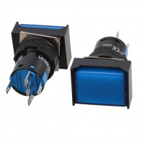 2 Pcs Blue Rectangle Cap DC 12V Light SPDT 5 Pins Push Button Switch
