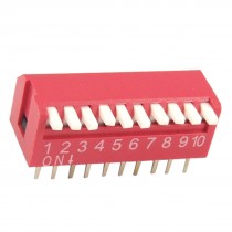 10 Pcs 2.54mm Pitch 10 Position Slide Type DIP Switch Red Qempu