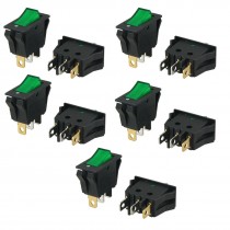 10 Pcs AC 250V/15A 125V/20A Green Indicator Light 3 Pin ON OFF Rocker Switch