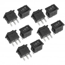 10 Pcs ON-OFF-ON SPST 3 Pin Snap In Rocker Switch 6A/250V 10A/125V AC