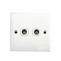 AC 250V 10A 2-Gang PAL Female Jack TV Aerial Antenna Wall Plate Outlet