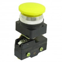AC 250V 15A 1NO 1NC 30mm Thread Momentary Yellow Mushroom Button Micro Switch