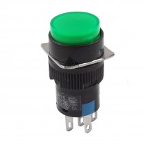 DC 24V Green Neon Light Round Self Locking Push Button Switch AC 3A/250V
