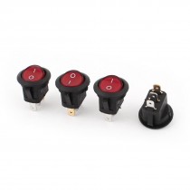 AC 250V 6A 125V 10A Red Lamp SPST on Off 3pin Round Head Rocker Boat Switch 4pcs