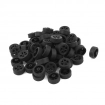 60 Pcs 16mm Dia Rubber Roll Plastic Spoke Car Auto Model Wheels Black