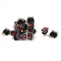 AC 250V 6A 125V 10A SPST on Off 3 Pin Red Light Waterproof Rocker Switch 20pcs