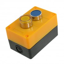 AC 110V Yellow Signal Lamp Blue Flat Cap Momentary Push Button Switch Station NO