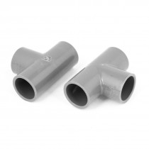 2 Pcs 20mm Inner Dia Gray PVC Three Way Tee Wire Pipe Tube Connector Fittings