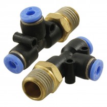 2 Pcs Pneumatic 1 4" Thread 4mm One Touch Push in T Joint Quick Fittings