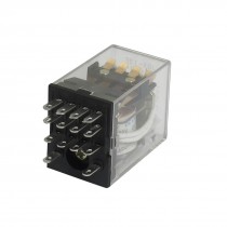 JQX-13F MY4 DC 12V Coil 14-Pin 4PDT Green LED Electromagnetic Relay
